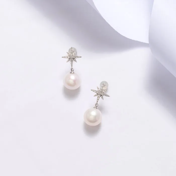 Pearly Lustre 18k Gold Diamond Edison Pearl Earring KE00085 Earrings