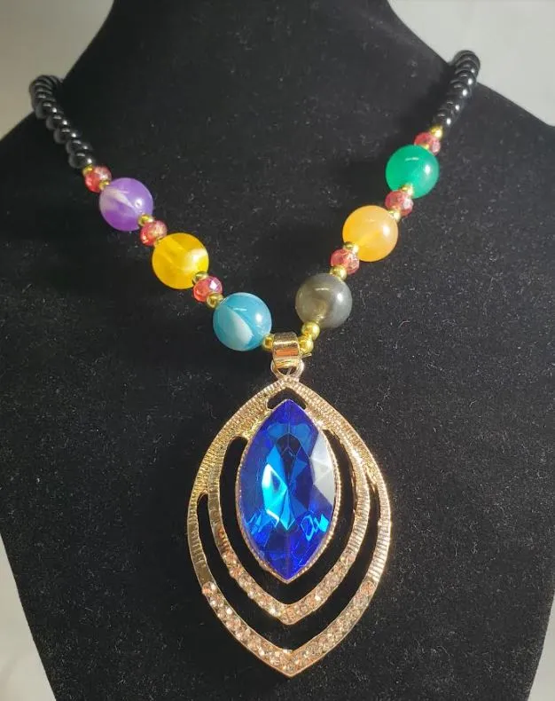 polly Necklaces N16 Multi Color Bead Royal Blue Gemstone Necklace with Free Earrings