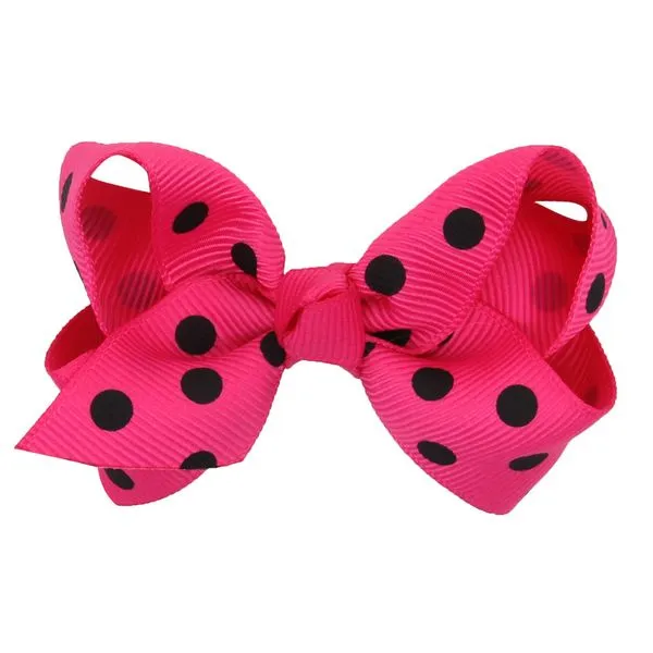 Rings 01 H801 Hot Pink Black Polka Dot Small Hair Bow Alligator Clip