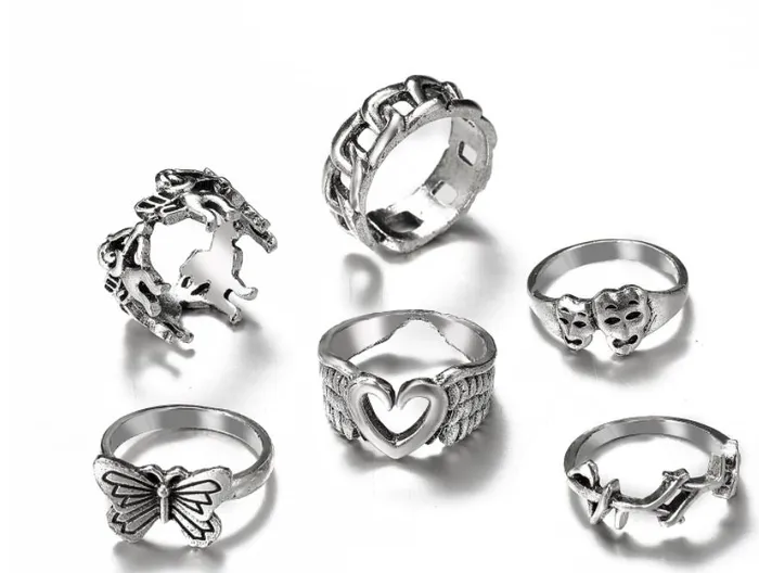 Rings 02 RS92 Silver Color 6 pc Ring Set
