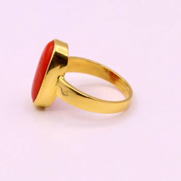 Rings 22karat yellow gold handmade real red coral stone unisex ring fabulous band from rajasthan india GR005 TRIBAL ORNAMENTS Rings 22karat yellow gold handmade real red coral stone unisex ring fabulous band from rajasthan india GR005 TRIBAL ORNAMENTS