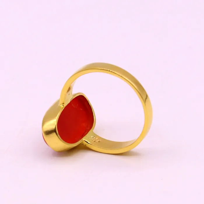 Rings 22karat yellow gold handmade real red coral stone unisex ring fabulous band from rajasthan india GR005 TRIBAL ORNAMENTS Rings 22karat yellow gold handmade real red coral stone unisex ring fabulous band from rajasthan india GR005 TRIBAL ORNAMENTS