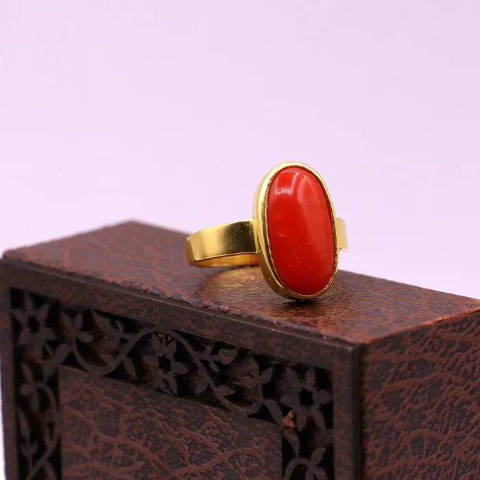 Rings 22karat yellow gold handmade real red coral stone unisex ring fabulous band from rajasthan india GR005 TRIBAL ORNAMENTS Rings 22karat yellow gold handmade real red coral stone unisex ring fabulous band from rajasthan india GR005 TRIBAL ORNAMENTS