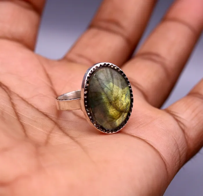 Rings FABULOUS LABRADORITE 925 SOLID SILVER UNISEX ANTIQUE DESIGN RING BAND GIFT sr92 TRIBAL ORNAMENTS