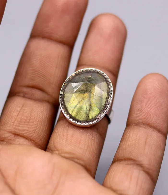 Rings FABULOUS LABRADORITE 925 SOLID SILVER UNISEX ANTIQUE DESIGN RING BAND GIFT sr92 TRIBAL ORNAMENTS