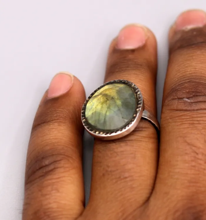 Rings FABULOUS LABRADORITE 925 SOLID SILVER UNISEX ANTIQUE DESIGN RING BAND GIFT sr92 TRIBAL ORNAMENTS
