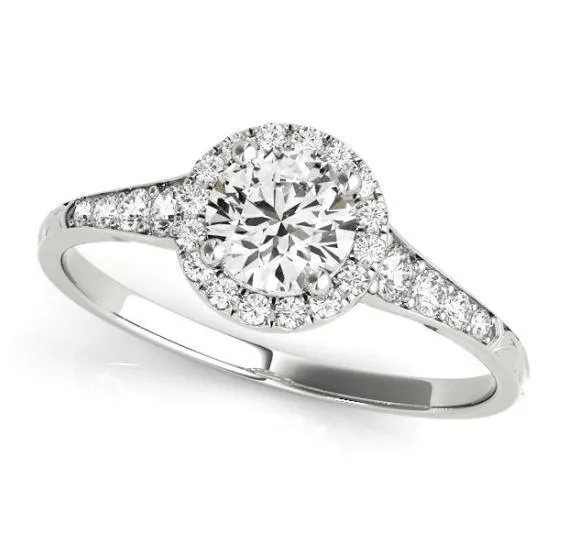 Rings Fire Brilliance Kelly Round Center Stone Carved Design Shank Halo Engagement Ring