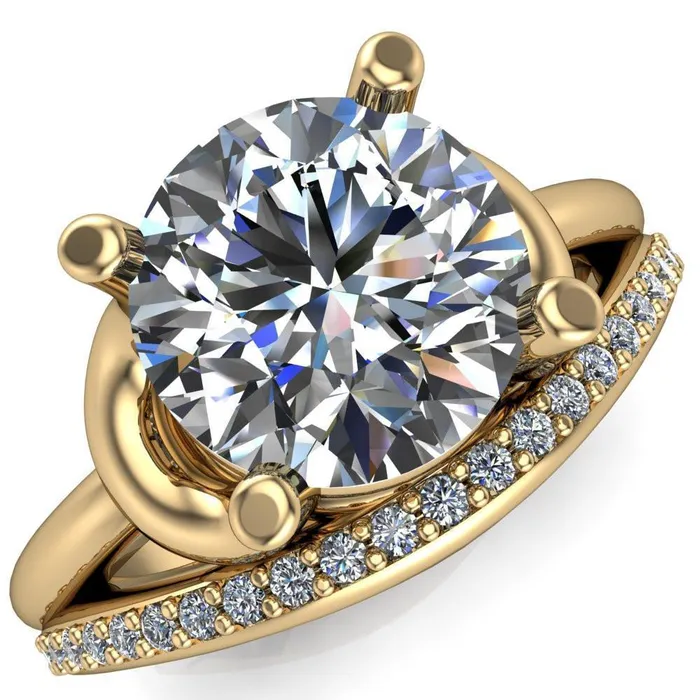 Rings Fire Brilliance Quenna Round Center Stone 4 Prong Under Bezel Comfort Fit Ring Rings Fire Brilliance Quenna Round Center Stone 4 Prong Under Bezel Comfort Fit Ring