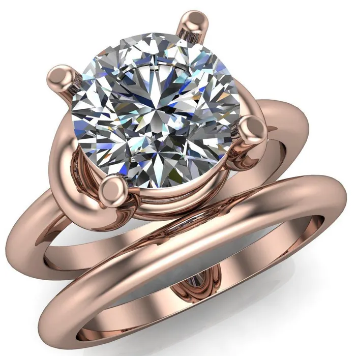Rings Fire Brilliance Quenna Round Center Stone 4 Prong Under Bezel Comfort Fit Ring