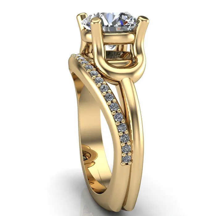 Rings Fire Brilliance Quenna Round Center Stone 4 Prong Under Bezel Comfort Fit Ring