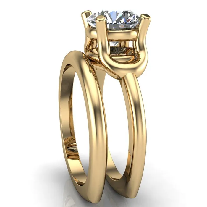 Rings Fire Brilliance Quenna Round Center Stone 4 Prong Under Bezel Comfort Fit Ring