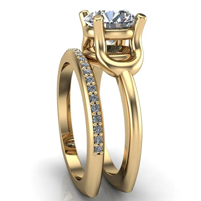 Rings Fire Brilliance Quenna Round Center Stone 4 Prong Under Bezel Comfort Fit Ring