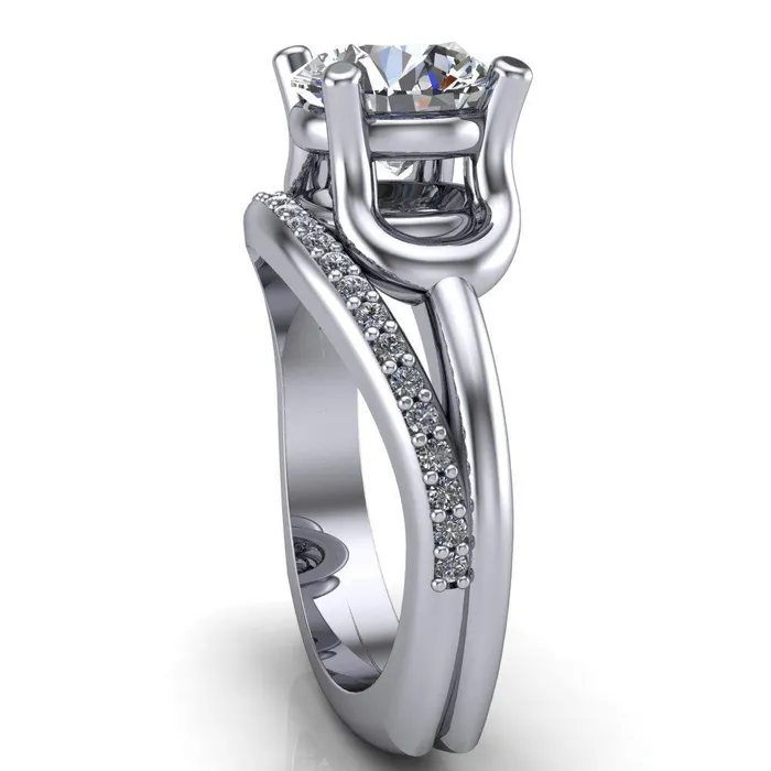 Rings Fire Brilliance Quenna Round Center Stone 4 Prong Under Bezel Comfort Fit Ring