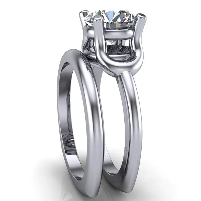 Rings Fire Brilliance Quenna Round Center Stone 4 Prong Under Bezel Comfort Fit Ring