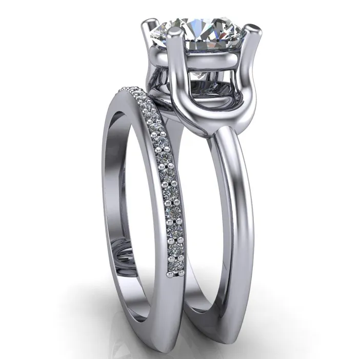 Rings Fire Brilliance Quenna Round Center Stone 4 Prong Under Bezel Comfort Fit Ring
