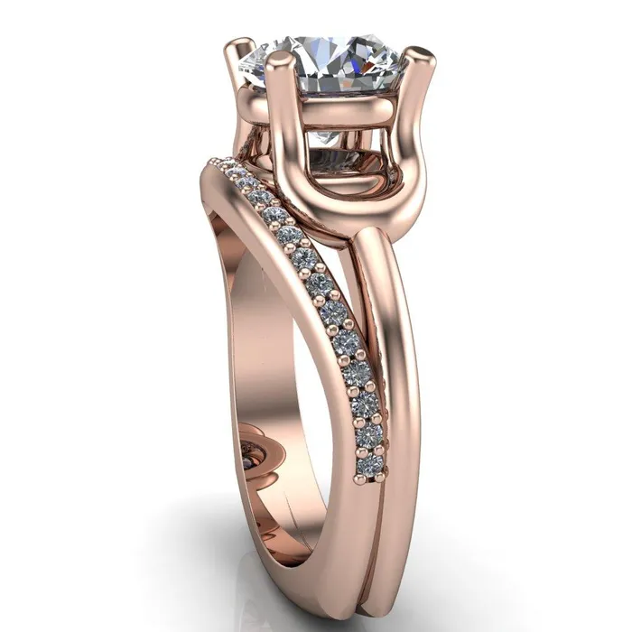 Rings Fire Brilliance Quenna Round Center Stone 4 Prong Under Bezel Comfort Fit Ring