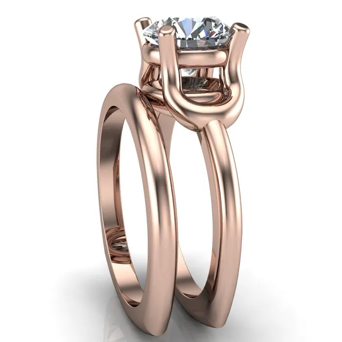 Rings Fire Brilliance Quenna Round Center Stone 4 Prong Under Bezel Comfort Fit Ring