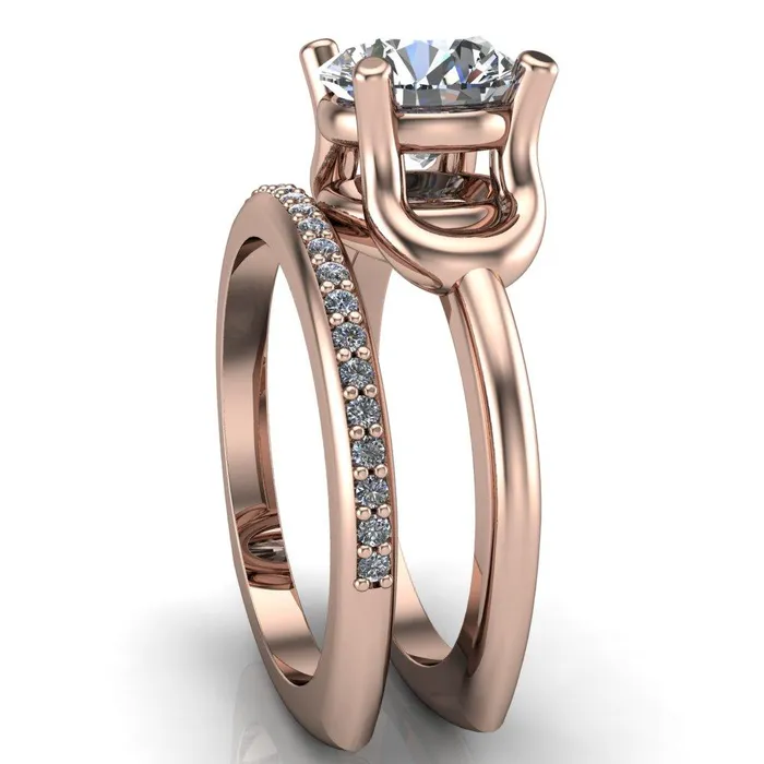 Rings Fire Brilliance Quenna Round Center Stone 4 Prong Under Bezel Comfort Fit Ring