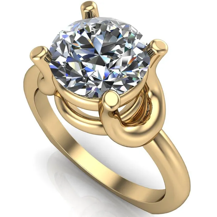 Rings Fire Brilliance Quenna Round Center Stone 4 Prong Under Bezel Comfort Fit Ring