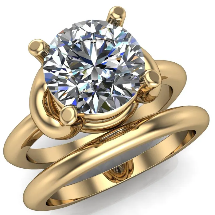 Rings Fire Brilliance Quenna Round Center Stone 4 Prong Under Bezel Comfort Fit Ring