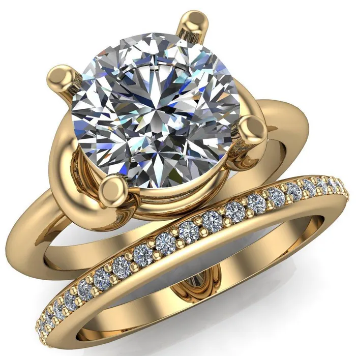 Rings Fire Brilliance Quenna Round Center Stone 4 Prong Under Bezel Comfort Fit Ring