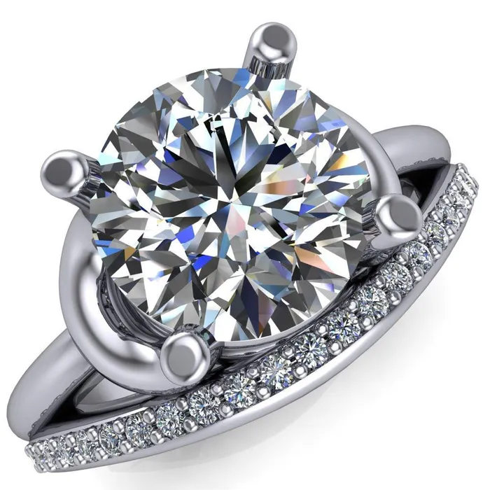 Rings Fire Brilliance Quenna Round Center Stone 4 Prong Under Bezel Comfort Fit Ring
