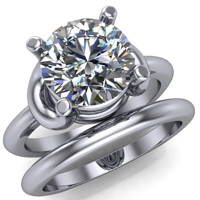 Rings Fire Brilliance Quenna Round Center Stone 4 Prong Under Bezel Comfort Fit Ring