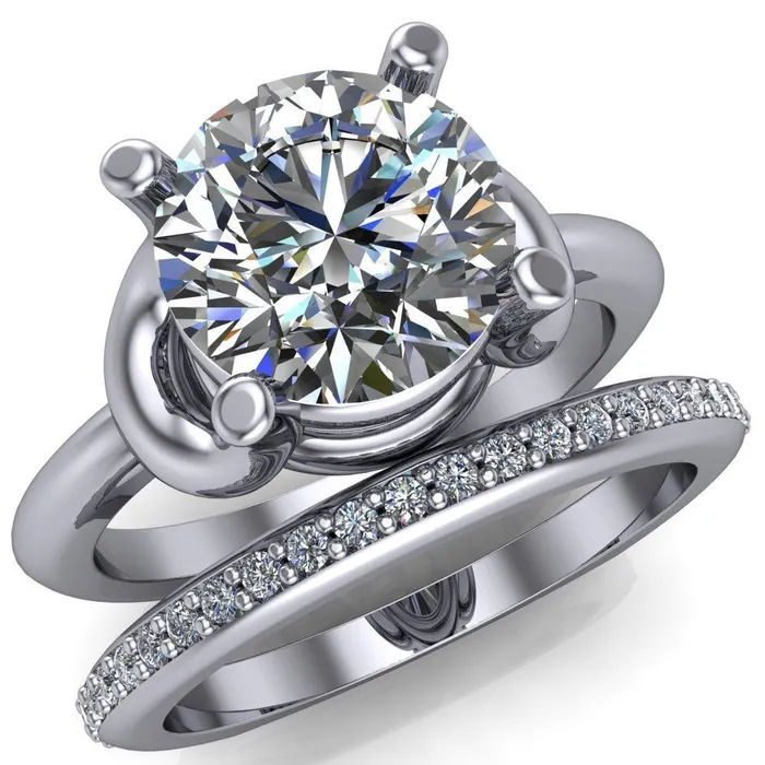 Rings Fire Brilliance Quenna Round Center Stone 4 Prong Under Bezel Comfort Fit Ring