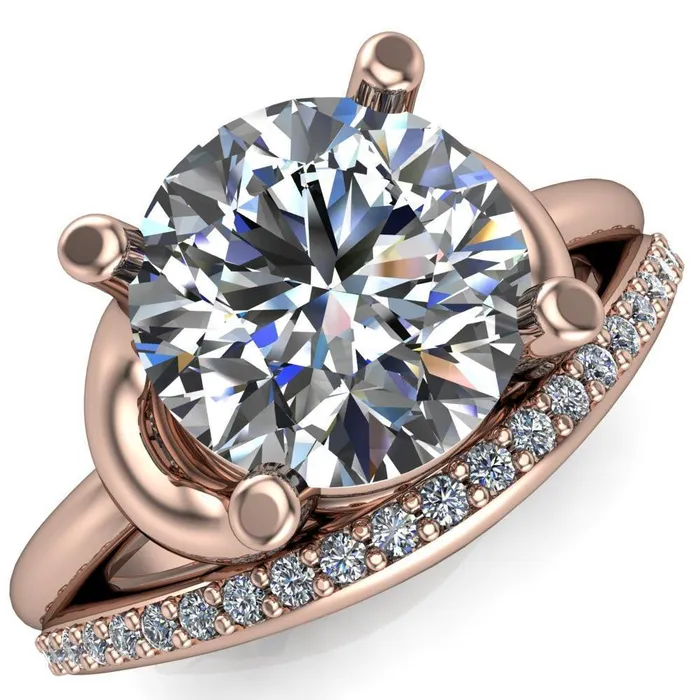 Rings Fire Brilliance Quenna Round Center Stone 4 Prong Under Bezel Comfort Fit Ring