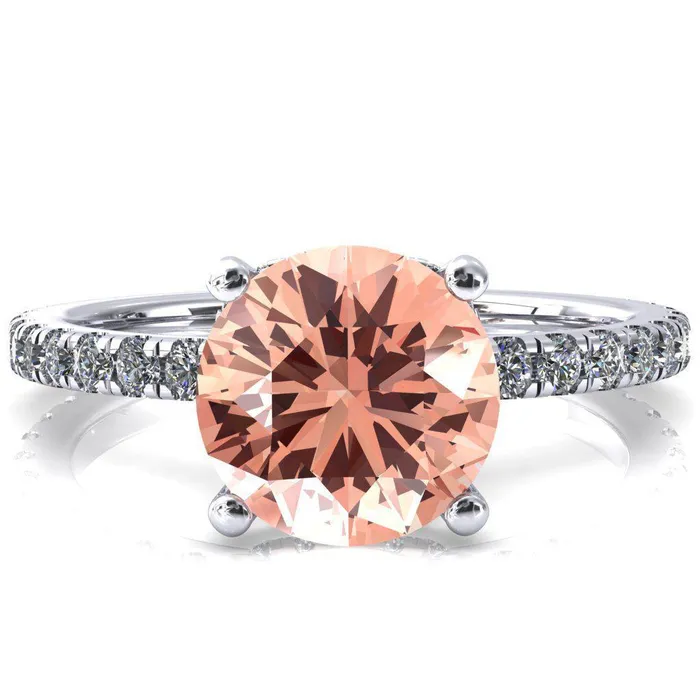 Rings Fire Brilliance Sicili Round Champagne Sapphire 4 Prong 34 Micro Pave Diamond Engagement Ring Rings Fire Brilliance Sicili Round Champagne Sapphire 4 Prong 34 Micro Pave Diamond Engagement Ring