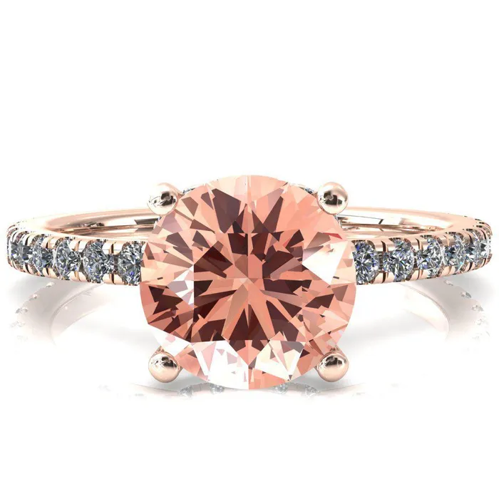 Rings Fire Brilliance Sicili Round Champagne Sapphire 4 Prong 34 Micro Pave Diamond Engagement Ring