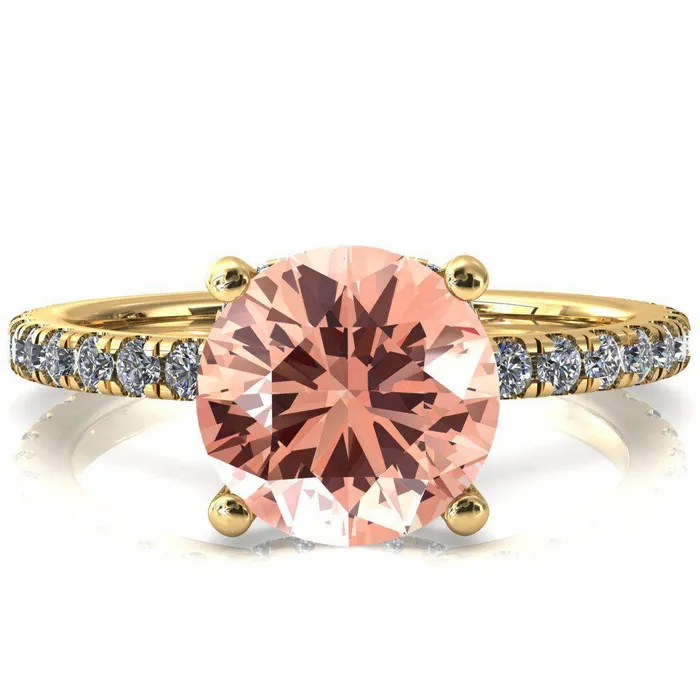 Rings Fire Brilliance Sicili Round Champagne Sapphire 4 Prong 34 Micro Pave Diamond Engagement Ring