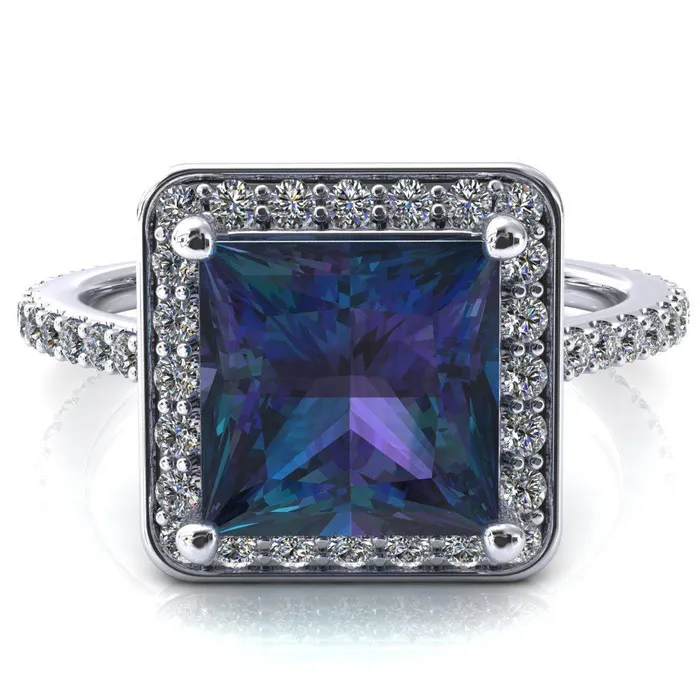 Rings Fire Brilliance Valma Princess Alexandrite Floating Diamond Halo and Sides Ring Rings Fire Brilliance Valma Princess Alexandrite Floating Diamond Halo and Sides Ring