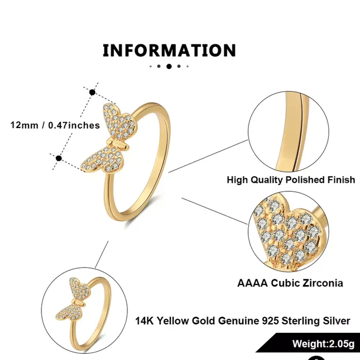 Rings Jewelvers 925 Sterling Silver Zirconia Butterfly Ring Rings Jewelvers 925 Sterling Silver Zirconia Butterfly Ring