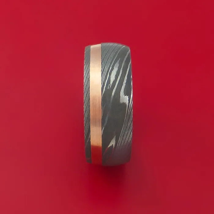 Rings Lashbrook Damascus Steel Ring with 14k Rose Gold Inlay and Interior Hardwood Sleeve Custom Made Band Rings Lashbrook Damascus Steel Ring with 14k Rose Gold Inlay and Interior Hardwood Sleeve Custom Made Band