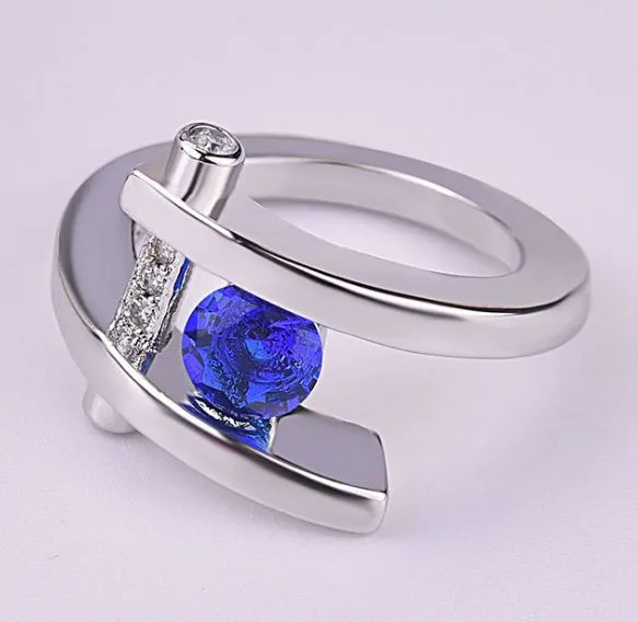 Rings polly R155 Silver Blue Gemstone Geometric Ring