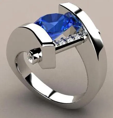 Rings polly R155 Silver Blue Gemstone Geometric Ring