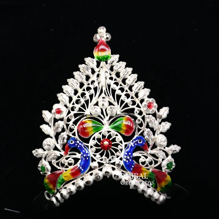 Rings TRIBAL ORNAMENTS 925 sterling silver vintage antique design handmade Mukut crown amazing peacock design silver god goddess crown home temple art su1021 Rings TRIBAL ORNAMENTS 925 sterling silver vintage antique design handmade Mukut crown amazing peacock design silver god goddess crown home temple art su1021