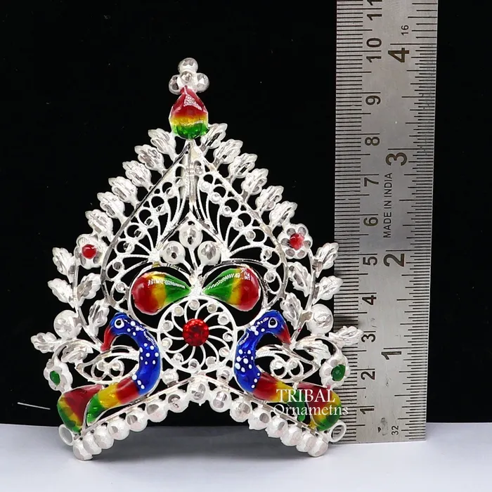 Rings TRIBAL ORNAMENTS 925 sterling silver vintage antique design handmade Mukut crown amazing peacock design silver god goddess crown home temple art su1021