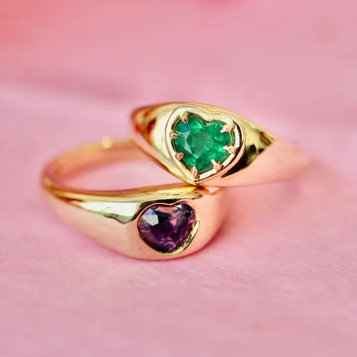 Sour Apple Heart Cut Emerald Bombe Ring Made By Gem Breakfast Rings