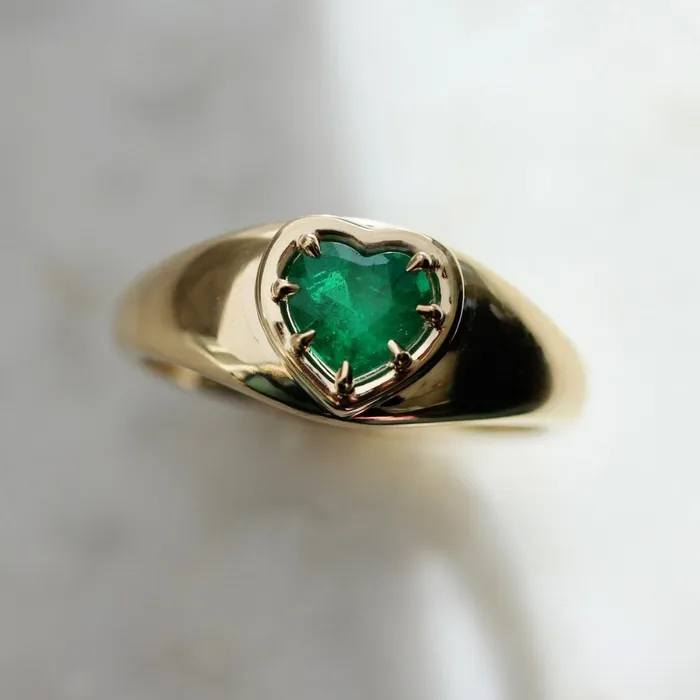 Sour Apple Heart Cut Emerald Bombe Ring Made By Gem Breakfast Rings