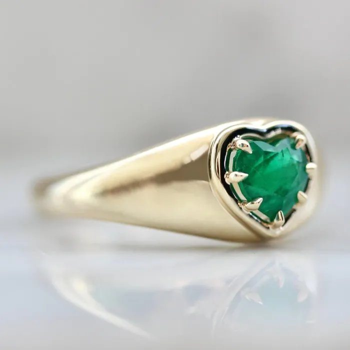 Sour Apple Heart Cut Emerald Bombe Ring Made By Gem Breakfast Rings