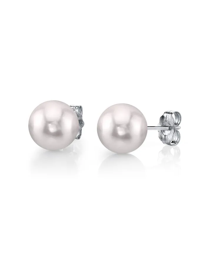 spt Earrings 9095mm White Akoya Round Pearl Stud Earrings