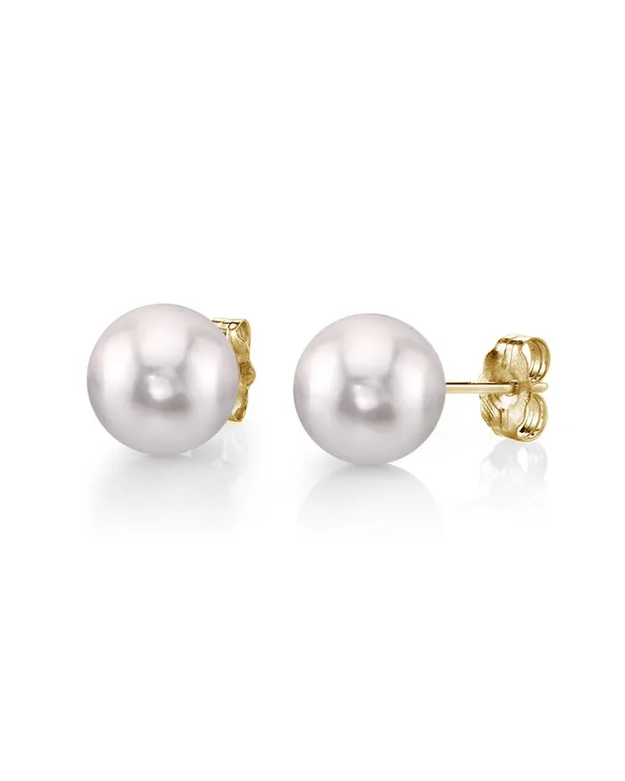 spt Earrings 9095mm White Akoya Round Pearl Stud Earrings