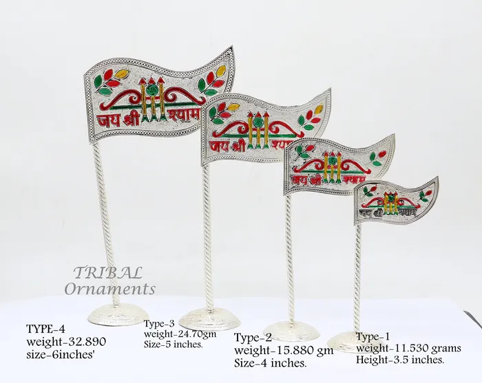 TRIBAL ORNAMENTS 925 sterling silver handmade lork Khatu Shyam Dhwaja or flag silver jai shree shyam flag best way for gifting to idols or kriahna su1018 Necklaces