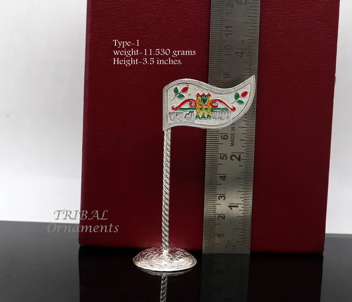TRIBAL ORNAMENTS 925 sterling silver handmade lork Khatu Shyam Dhwaja or flag silver jai shree shyam flag best way for gifting to idols or kriahna su1018 Necklaces