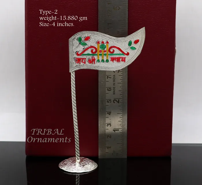 TRIBAL ORNAMENTS 925 sterling silver handmade lork Khatu Shyam Dhwaja or flag silver jai shree shyam flag best way for gifting to idols or kriahna su1018 Necklaces
