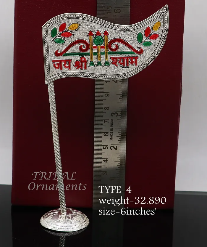 TRIBAL ORNAMENTS 925 sterling silver handmade lork Khatu Shyam Dhwaja or flag silver jai shree shyam flag best way for gifting to idols or kriahna su1018 Necklaces