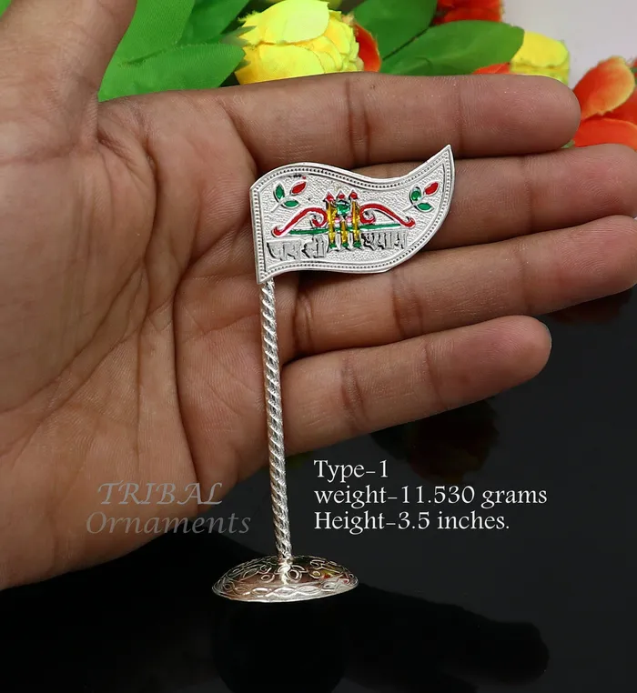 TRIBAL ORNAMENTS 925 sterling silver handmade lork Khatu Shyam Dhwaja or flag silver jai shree shyam flag best way for gifting to idols or kriahna su1018 Necklaces