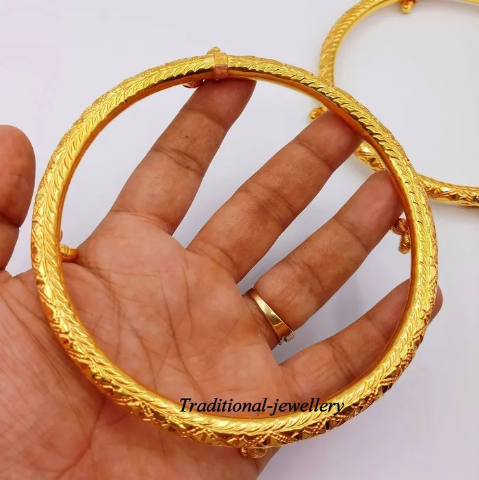 TRIBAL ORNAMENTS Bracelets Vintage handmade antique design fabulous 22karat yellow gold foot bracelet ankle bracelet anklet pair womens tribal jewelry